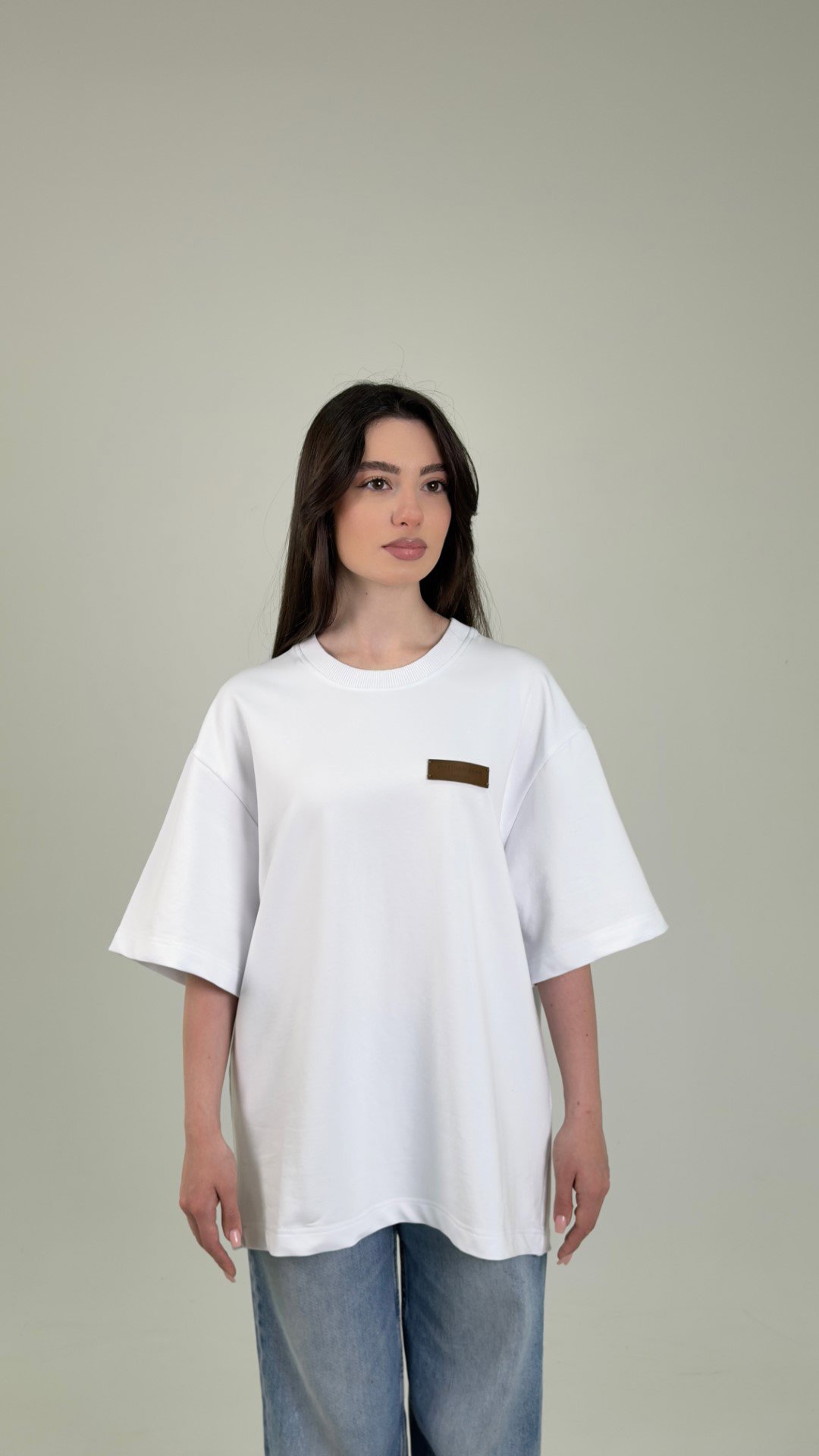 White T-Shirt / Brown Leather Label Armenian by Origin