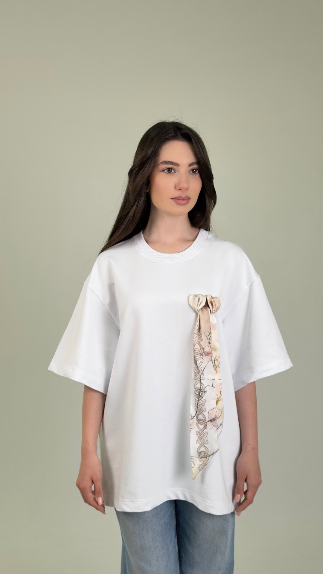 White T-Shirt / Brown Leather Label Armenian by Origin