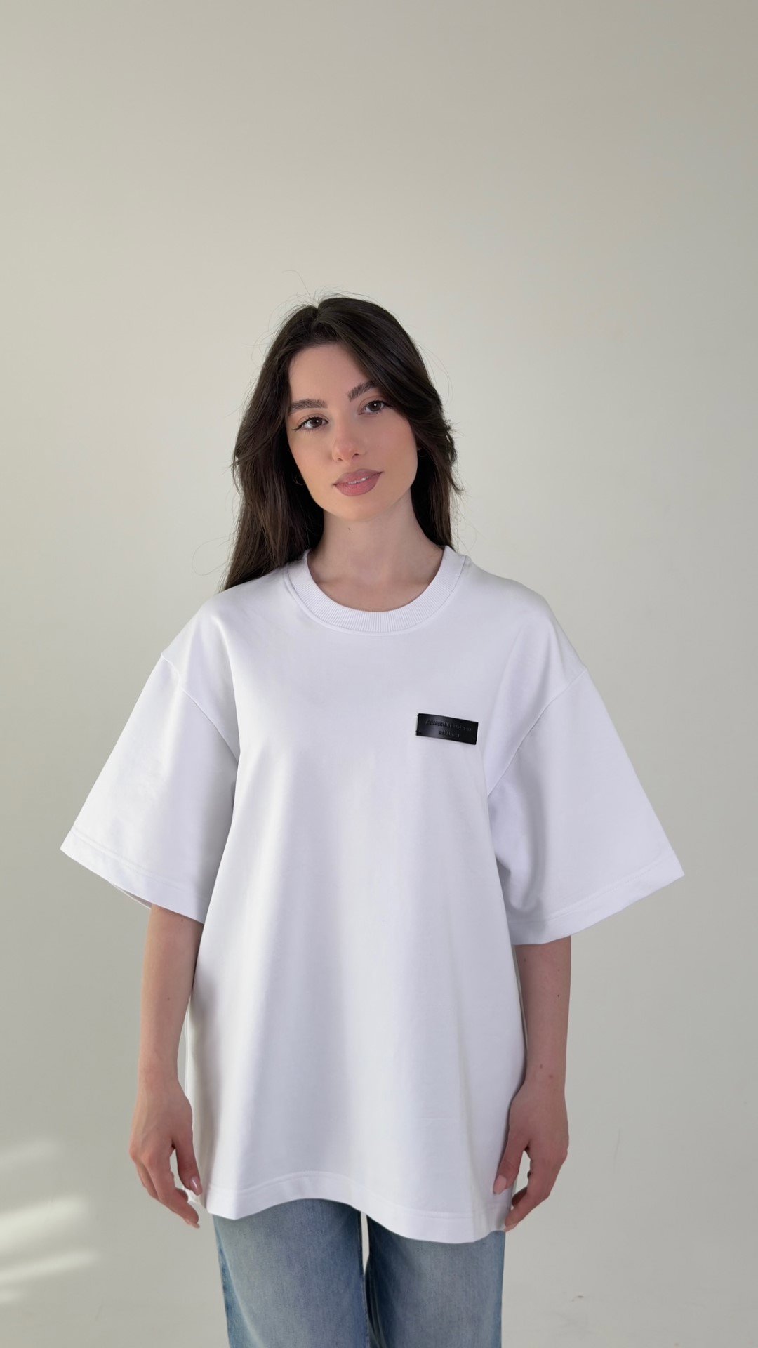 White T-Shirt / Black Leather Label Armenian by Origin