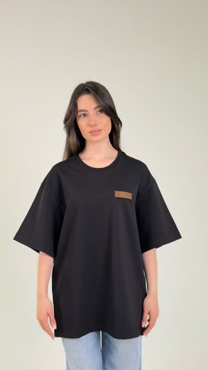 Black T-Shirt / Brown Leather Label Armenian by Origin