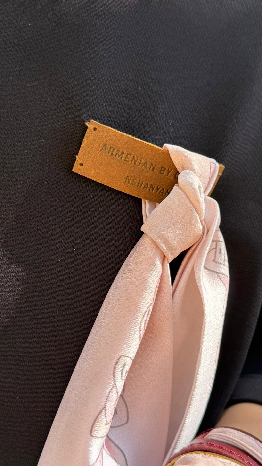 Black T-Shirt / Brown Leather Label Armenian by Origin
