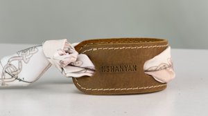 Leather & Silk Twilly Bracelet (Brown) Armenian by Origin