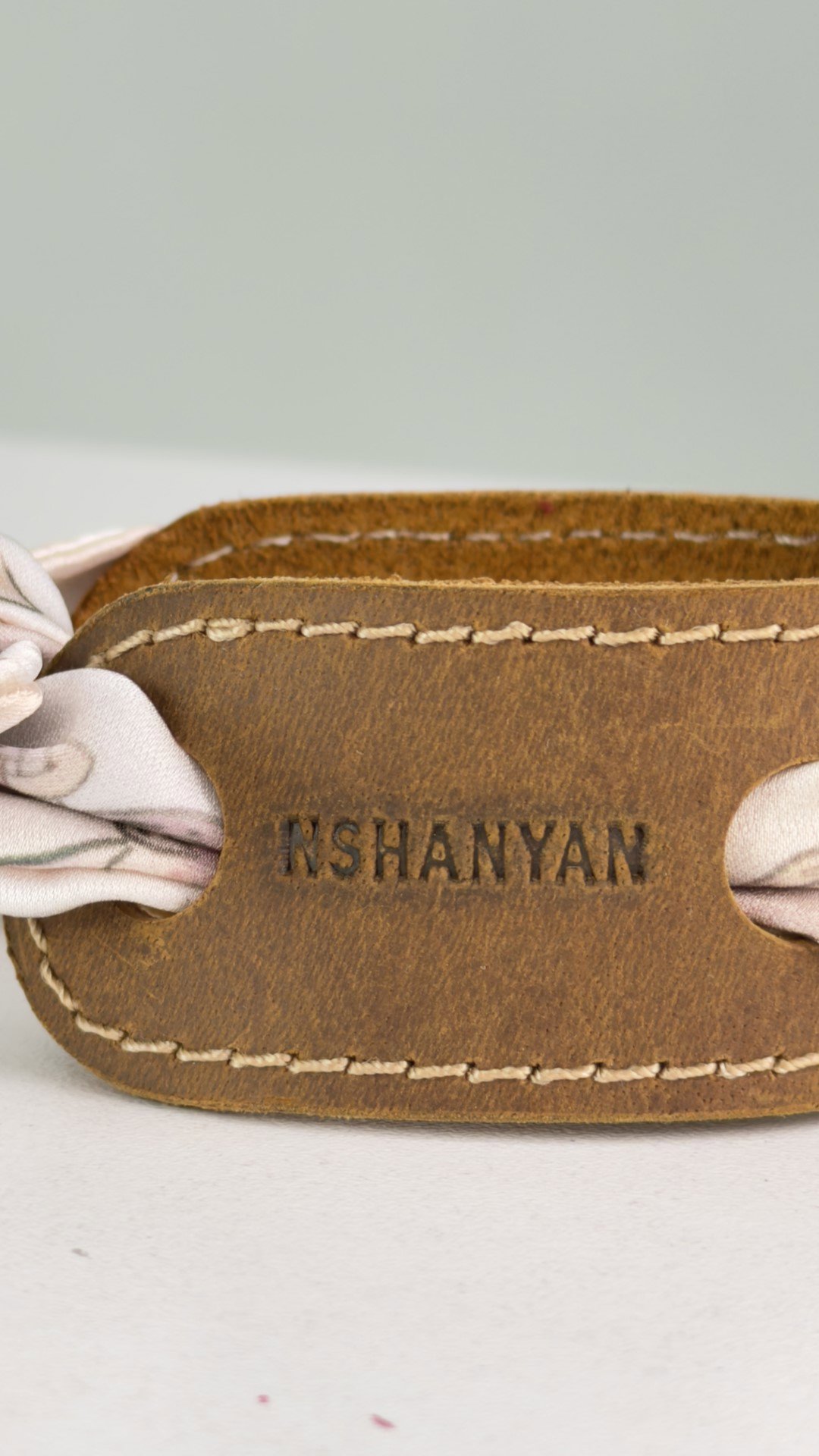 Leather & Silk Twilly Bracelet (Brown) Armenian by Origin