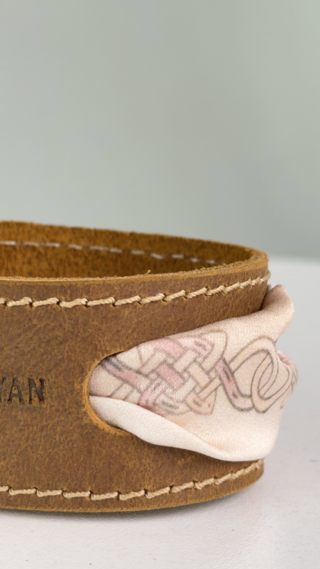 Leather & Silk Twilly Bracelet (Brown) Armenian by Origin