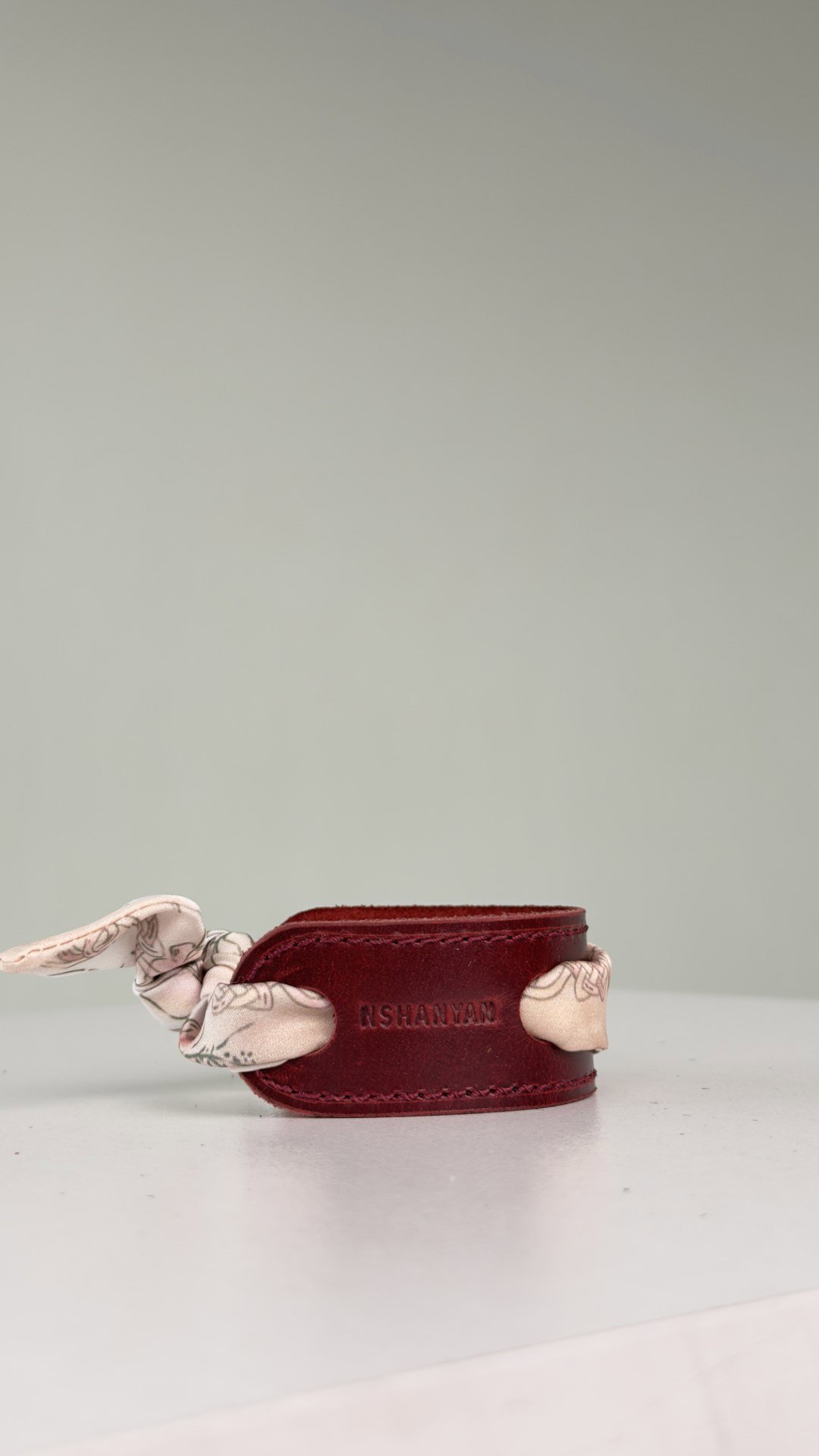 Leather & Silk Twilly Bracelet (Burgundy) Armenian by Origin