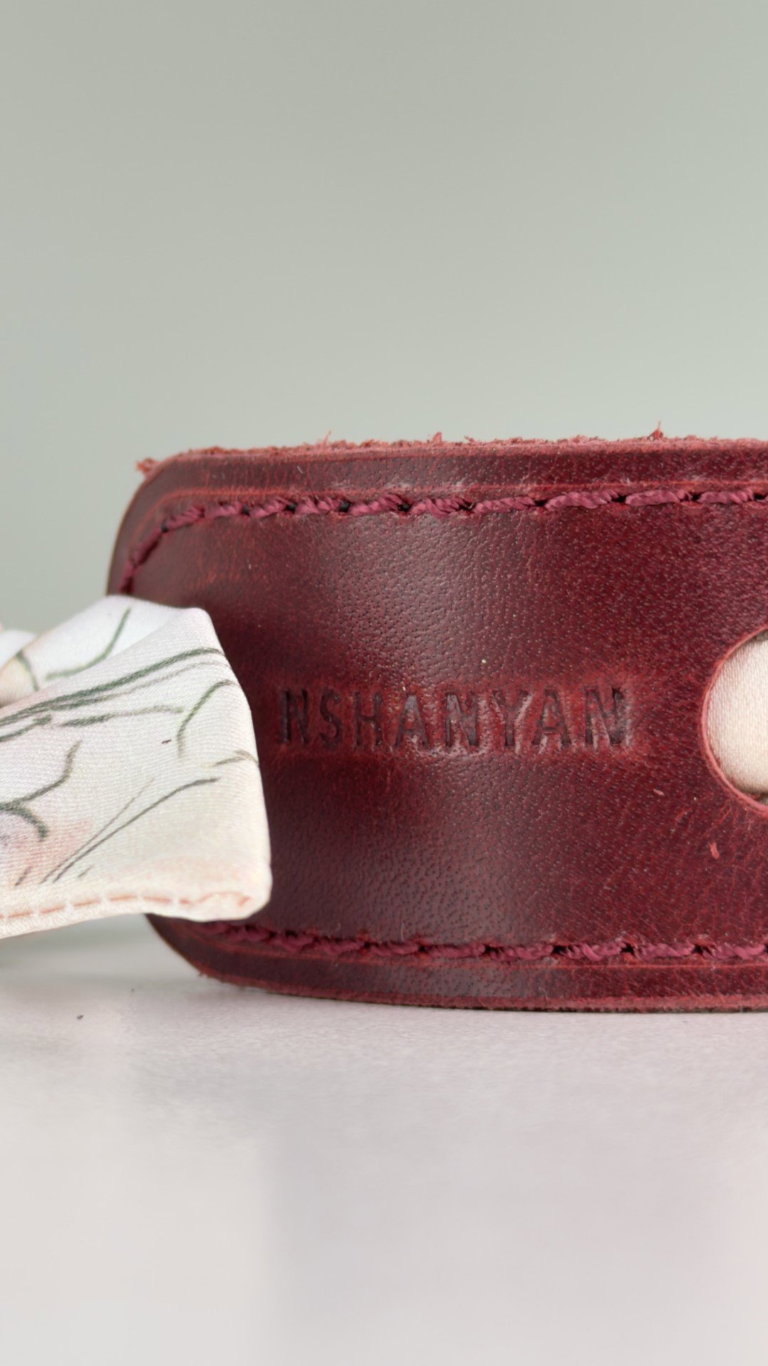 Leather & Silk Twilly Bracelet (Burgundy) Armenian by Origin
